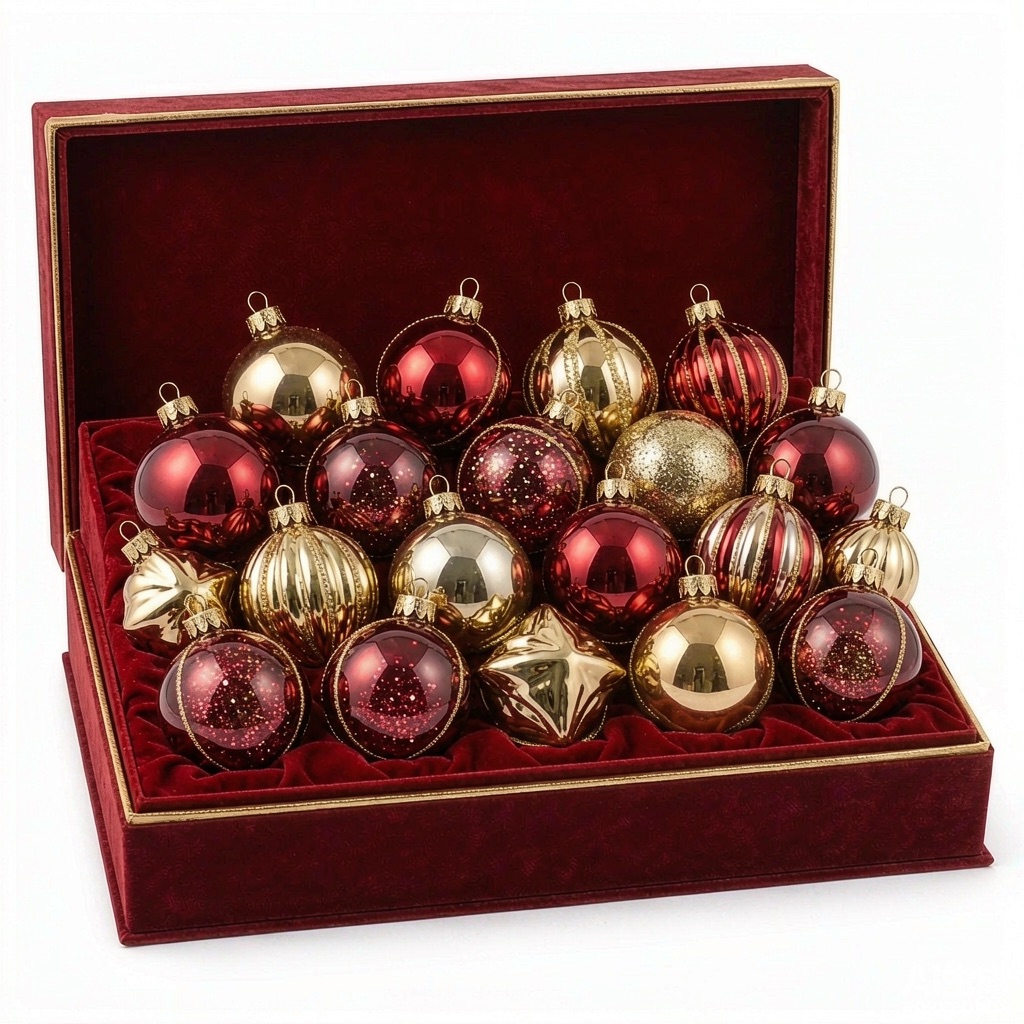 Set of red and gold glass ornaments