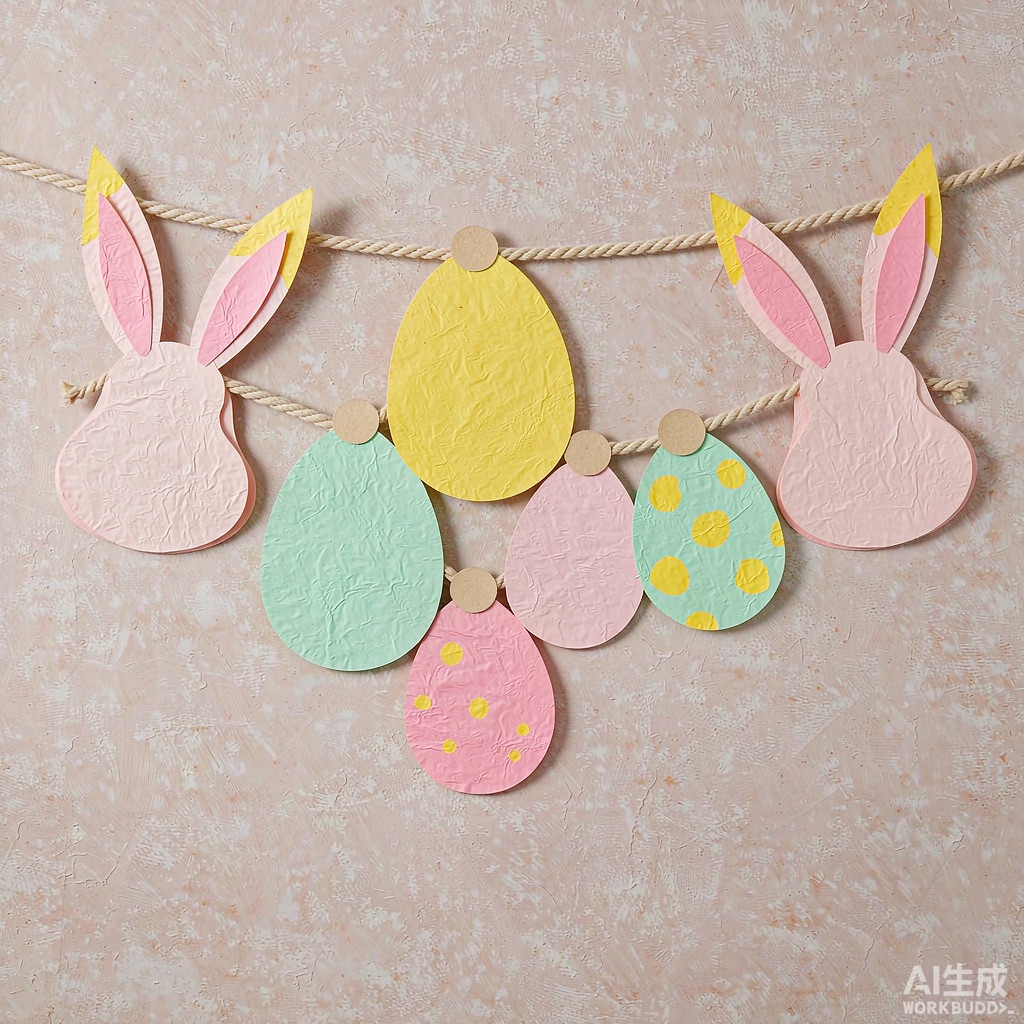 Pastel paper garland with bunny and egg shapes